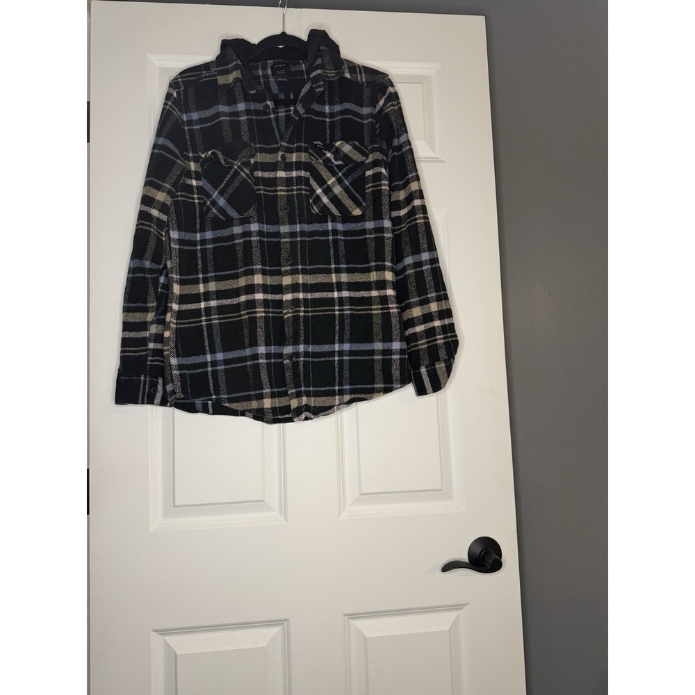 Rvca Essex Men's Hooded Plaid Flannel Button Up Medium Regular Fit